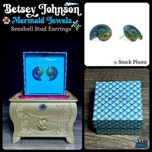 NWT Betsey Johnson Mermaid Jewels Conch Shell Earrings Blue Ombre Ursula Ariel
